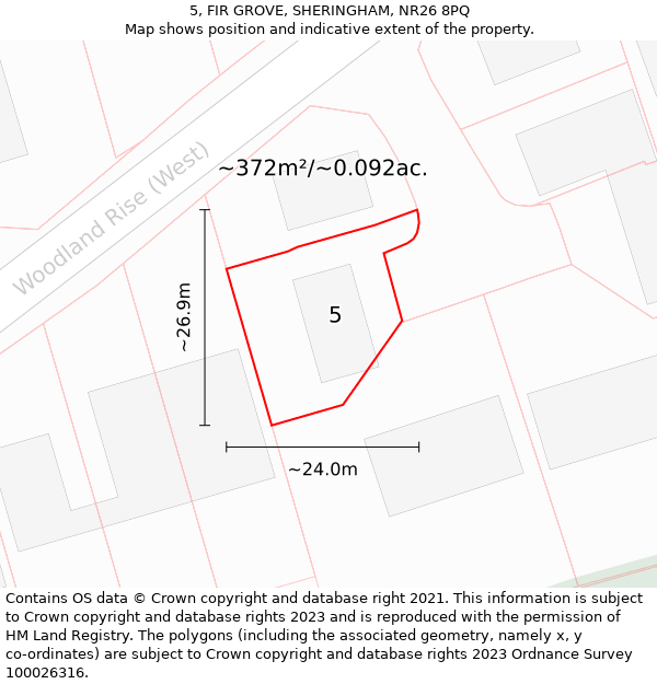 5, FIR GROVE, SHERINGHAM, NR26 8PQ: Plot and title map