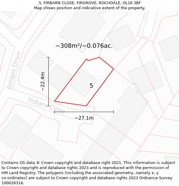 5, FIRBARN CLOSE, FIRGROVE, ROCHDALE, OL16 3BF: Plot and title map