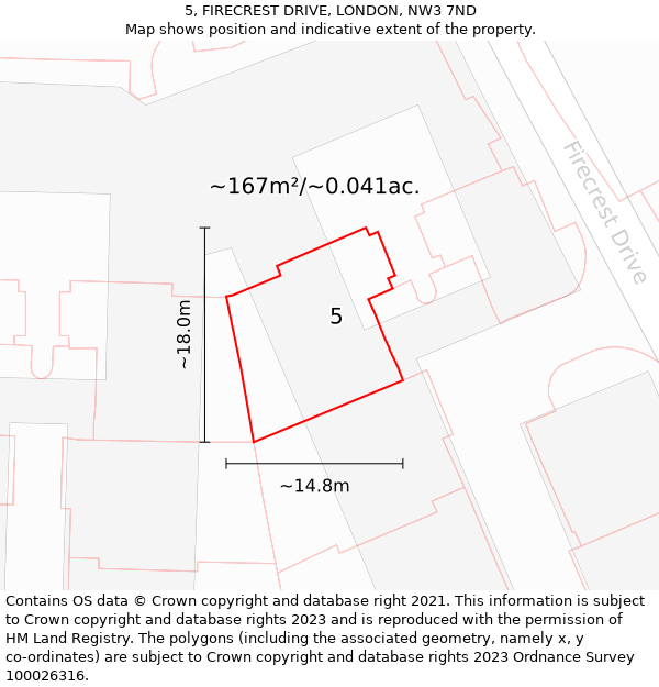 5, FIRECREST DRIVE, LONDON, NW3 7ND: Plot and title map
