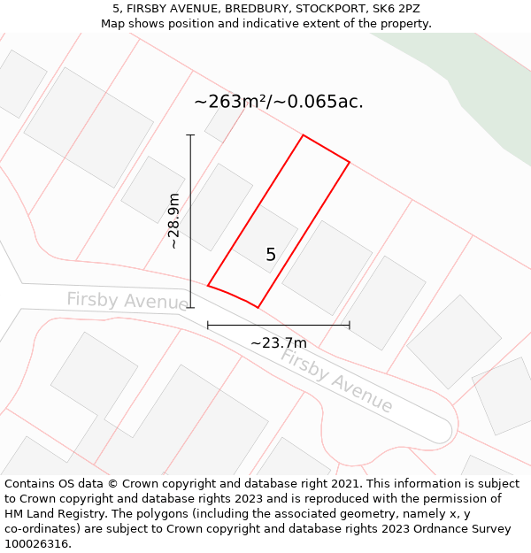 5, FIRSBY AVENUE, BREDBURY, STOCKPORT, SK6 2PZ: Plot and title map