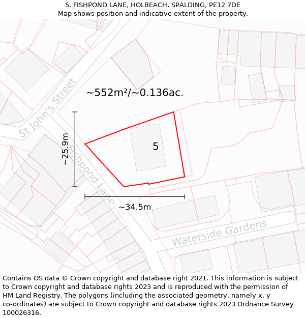 5, FISHPOND LANE, HOLBEACH, SPALDING, PE12 7DE: Plot and title map