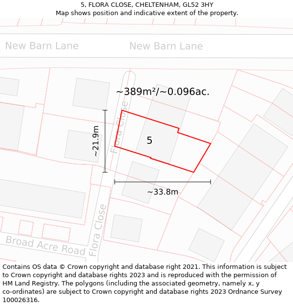 5, FLORA CLOSE, CHELTENHAM, GL52 3HY: Plot and title map