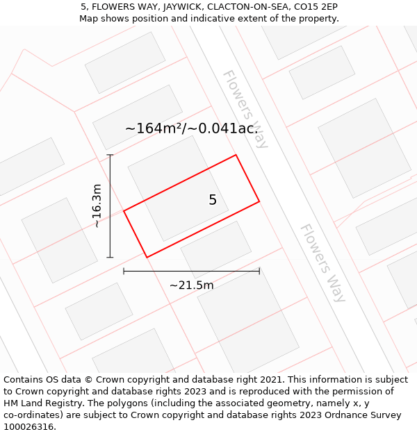 5, FLOWERS WAY, JAYWICK, CLACTON-ON-SEA, CO15 2EP: Plot and title map