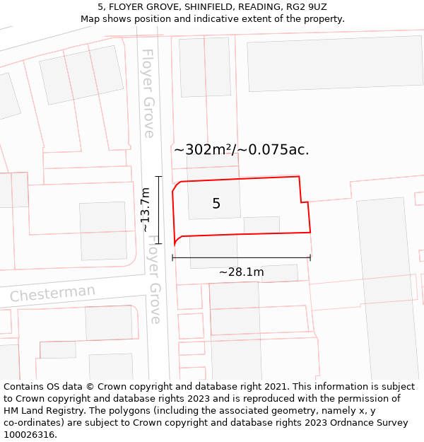 5, FLOYER GROVE, SHINFIELD, READING, RG2 9UZ: Plot and title map