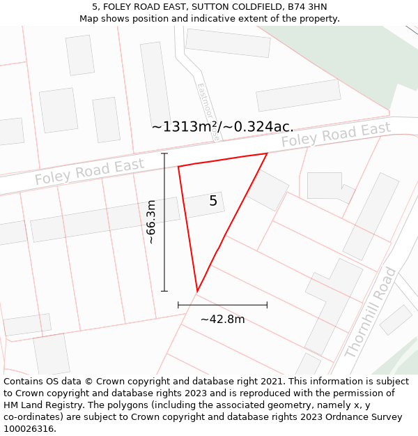 5, FOLEY ROAD EAST, SUTTON COLDFIELD, B74 3HN: Plot and title map