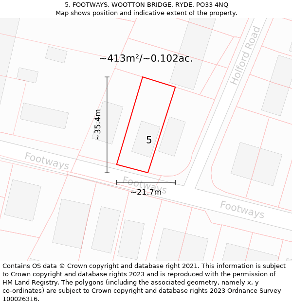 5, FOOTWAYS, WOOTTON BRIDGE, RYDE, PO33 4NQ: Plot and title map