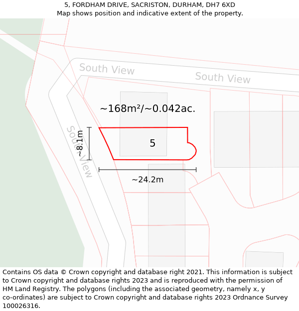 5, FORDHAM DRIVE, SACRISTON, DURHAM, DH7 6XD: Plot and title map