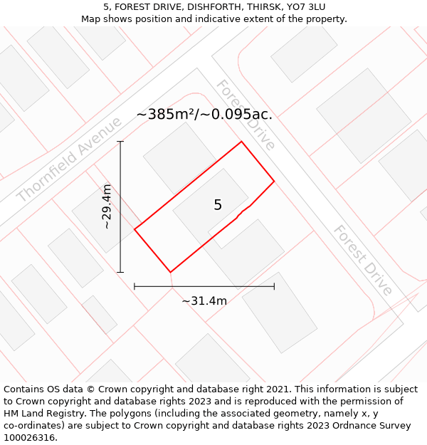 5, FOREST DRIVE, DISHFORTH, THIRSK, YO7 3LU: Plot and title map