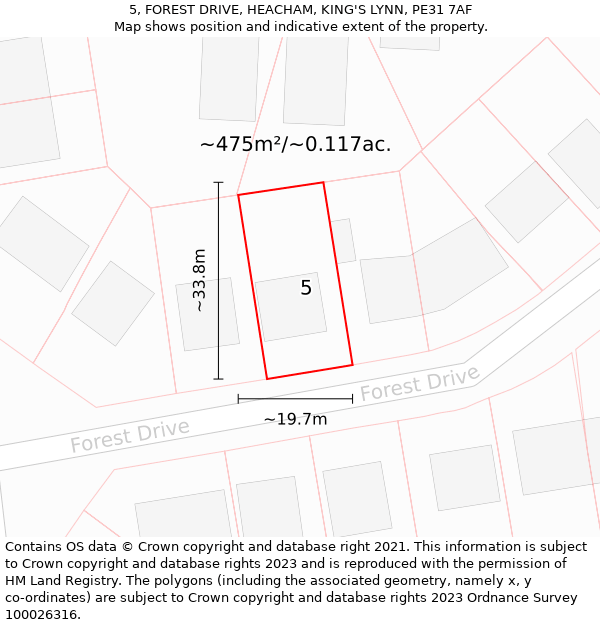 5, FOREST DRIVE, HEACHAM, KING'S LYNN, PE31 7AF: Plot and title map