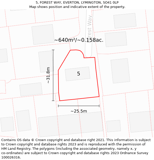 5, FOREST WAY, EVERTON, LYMINGTON, SO41 0LP: Plot and title map