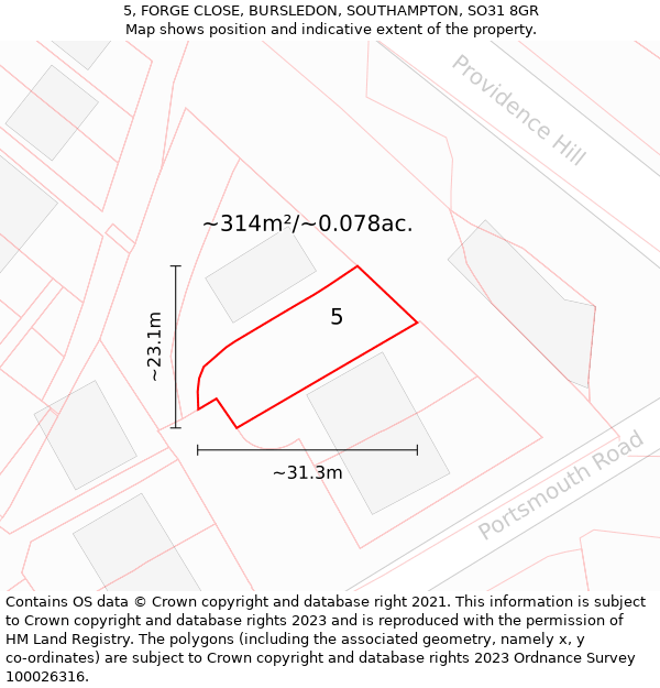 5, FORGE CLOSE, BURSLEDON, SOUTHAMPTON, SO31 8GR: Plot and title map