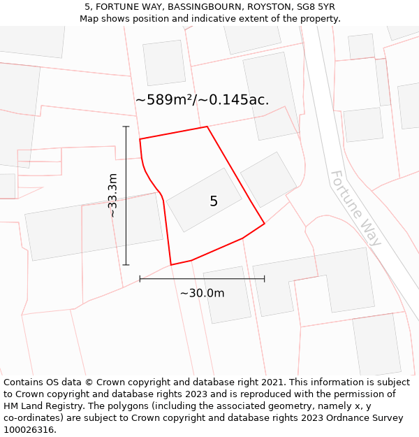 5, FORTUNE WAY, BASSINGBOURN, ROYSTON, SG8 5YR: Plot and title map