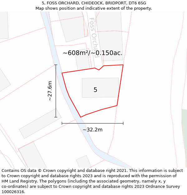 5, FOSS ORCHARD, CHIDEOCK, BRIDPORT, DT6 6SG: Plot and title map