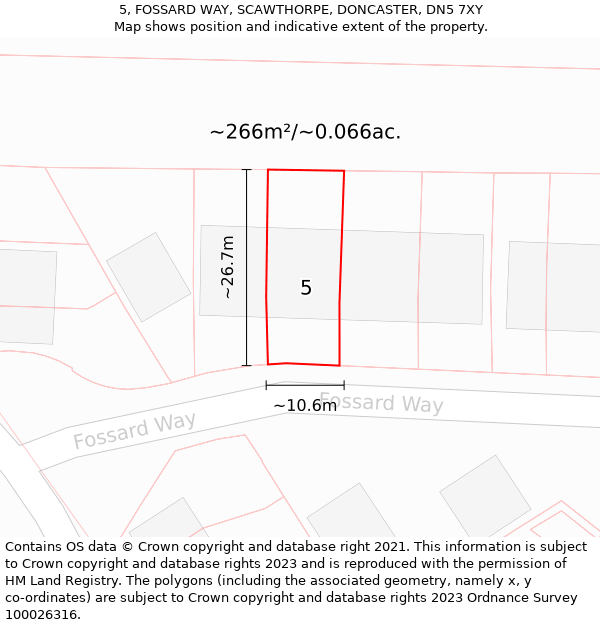 5, FOSSARD WAY, SCAWTHORPE, DONCASTER, DN5 7XY: Plot and title map