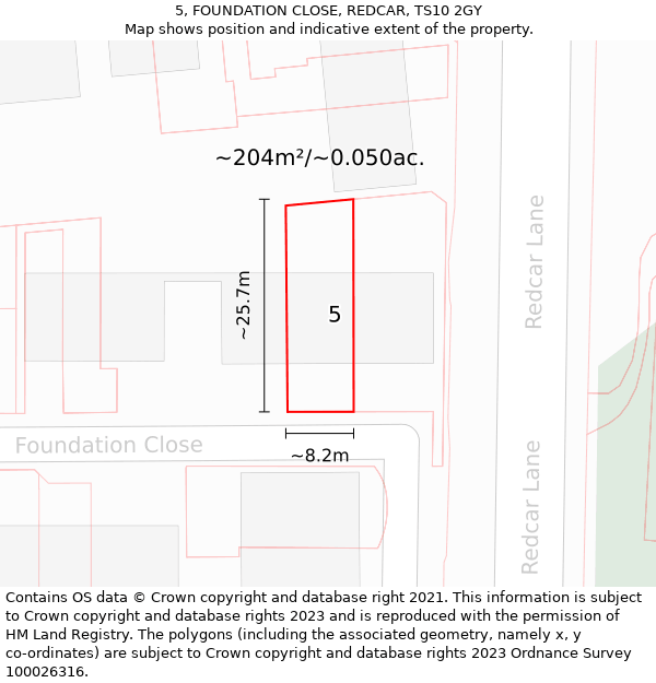 5, FOUNDATION CLOSE, REDCAR, TS10 2GY: Plot and title map