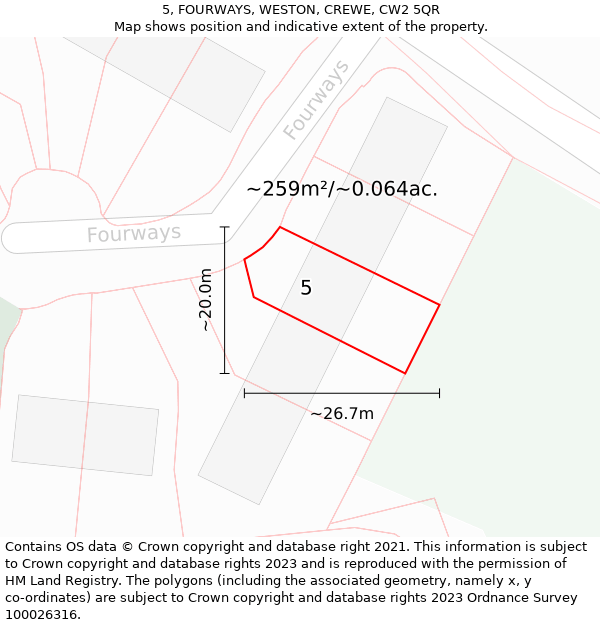 5, FOURWAYS, WESTON, CREWE, CW2 5QR: Plot and title map