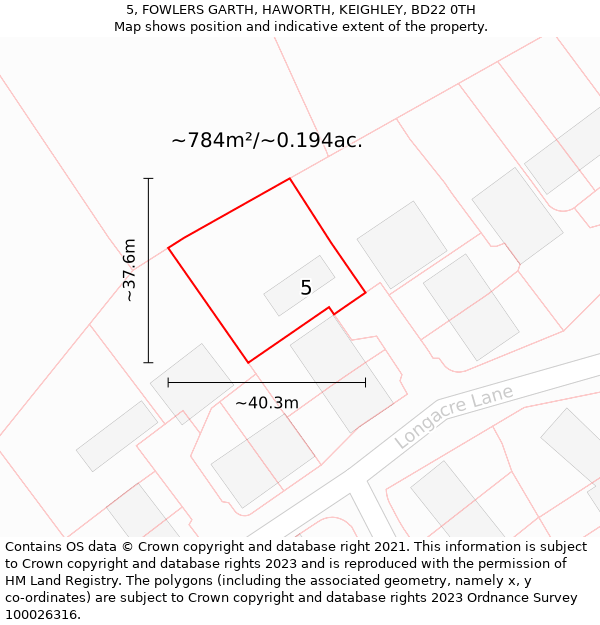 5, FOWLERS GARTH, HAWORTH, KEIGHLEY, BD22 0TH: Plot and title map