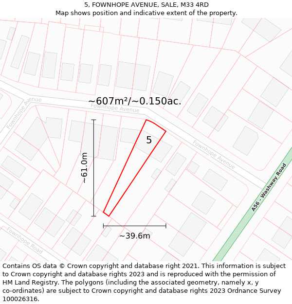 5, FOWNHOPE AVENUE, SALE, M33 4RD: Plot and title map