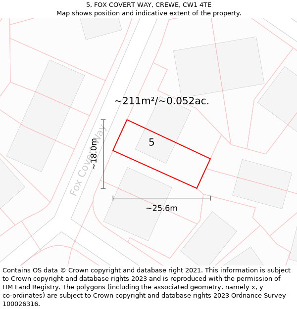 5, FOX COVERT WAY, CREWE, CW1 4TE: Plot and title map