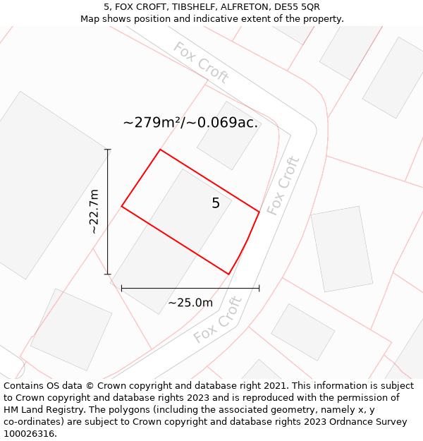 5, FOX CROFT, TIBSHELF, ALFRETON, DE55 5QR: Plot and title map