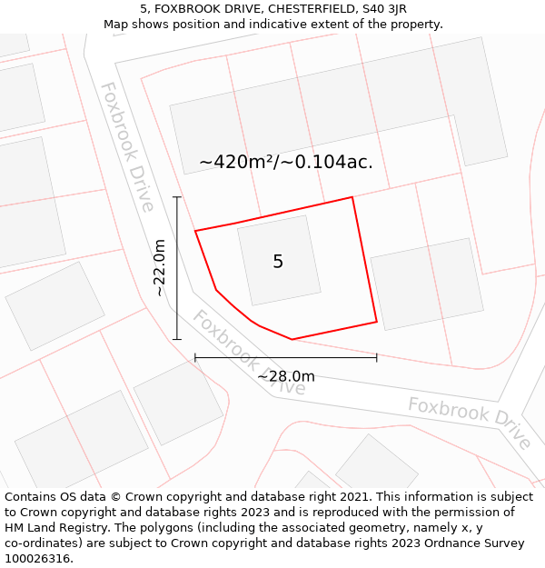 5, FOXBROOK DRIVE, CHESTERFIELD, S40 3JR: Plot and title map