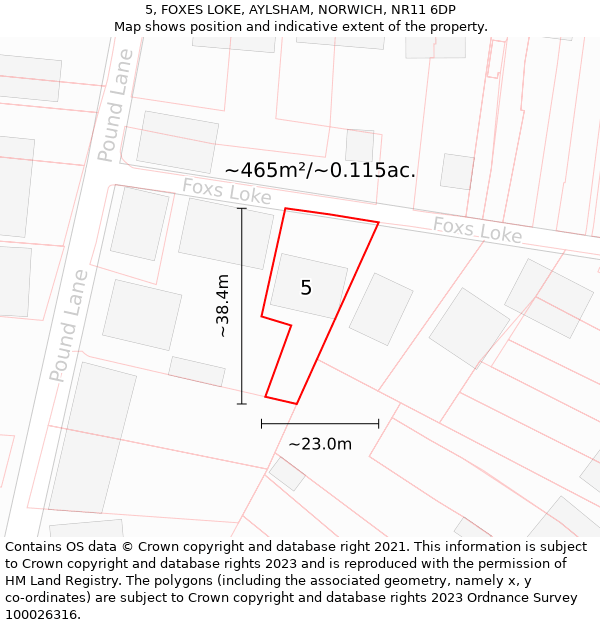 5, FOXES LOKE, AYLSHAM, NORWICH, NR11 6DP: Plot and title map