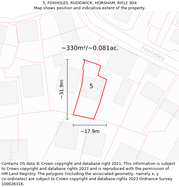 5, FOXHOLES, RUDGWICK, HORSHAM, RH12 3DX: Plot and title map