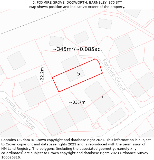 5, FOXMIRE GROVE, DODWORTH, BARNSLEY, S75 3TT: Plot and title map