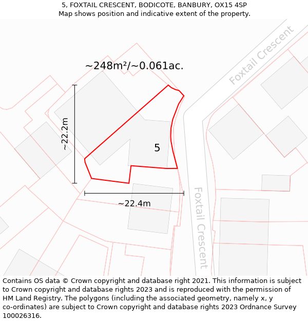 5, FOXTAIL CRESCENT, BODICOTE, BANBURY, OX15 4SP: Plot and title map