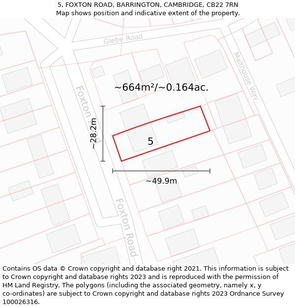 5, FOXTON ROAD, BARRINGTON, CAMBRIDGE, CB22 7RN: Plot and title map