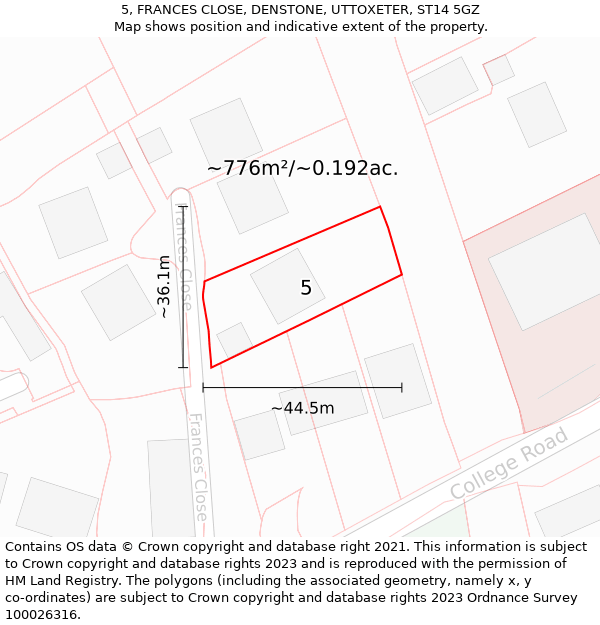 5, FRANCES CLOSE, DENSTONE, UTTOXETER, ST14 5GZ: Plot and title map