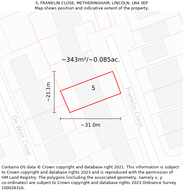 5, FRANKLIN CLOSE, METHERINGHAM, LINCOLN, LN4 3EP: Plot and title map