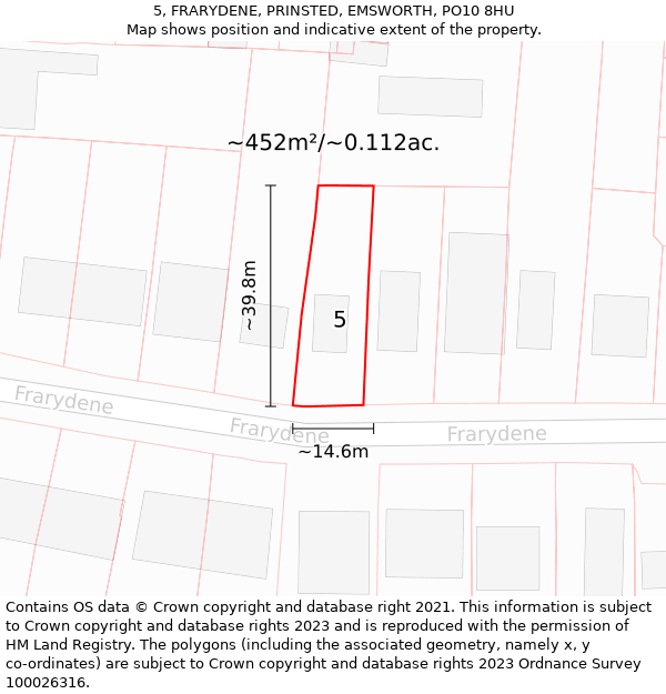 5, FRARYDENE, PRINSTED, EMSWORTH, PO10 8HU: Plot and title map