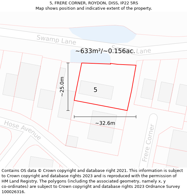 5, FRERE CORNER, ROYDON, DISS, IP22 5RS: Plot and title map