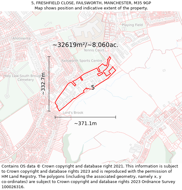 5, FRESHFIELD CLOSE, FAILSWORTH, MANCHESTER, M35 9GP: Plot and title map