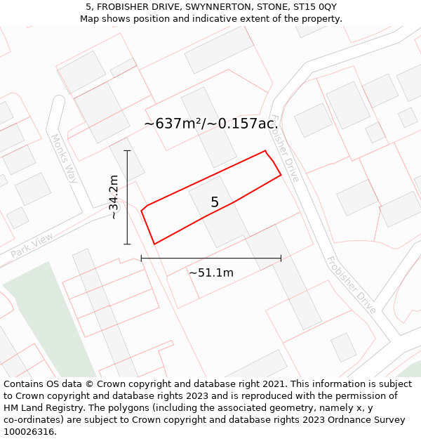 5, FROBISHER DRIVE, SWYNNERTON, STONE, ST15 0QY: Plot and title map