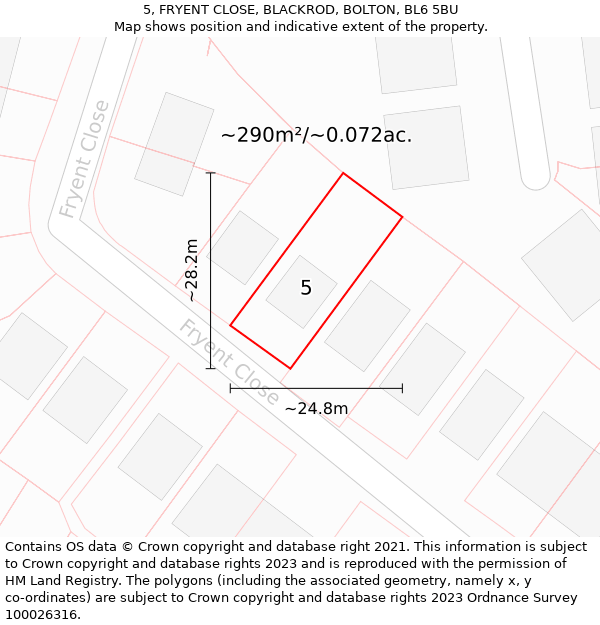 5, FRYENT CLOSE, BLACKROD, BOLTON, BL6 5BU: Plot and title map