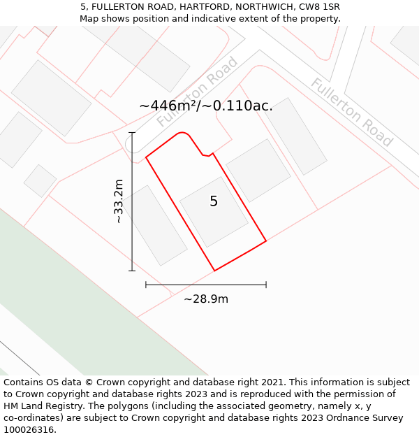 5, FULLERTON ROAD, HARTFORD, NORTHWICH, CW8 1SR: Plot and title map