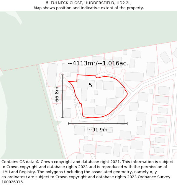 5, FULNECK CLOSE, HUDDERSFIELD, HD2 2LJ: Plot and title map