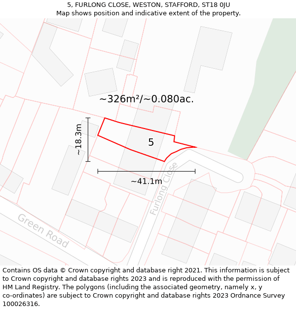 5, FURLONG CLOSE, WESTON, STAFFORD, ST18 0JU: Plot and title map