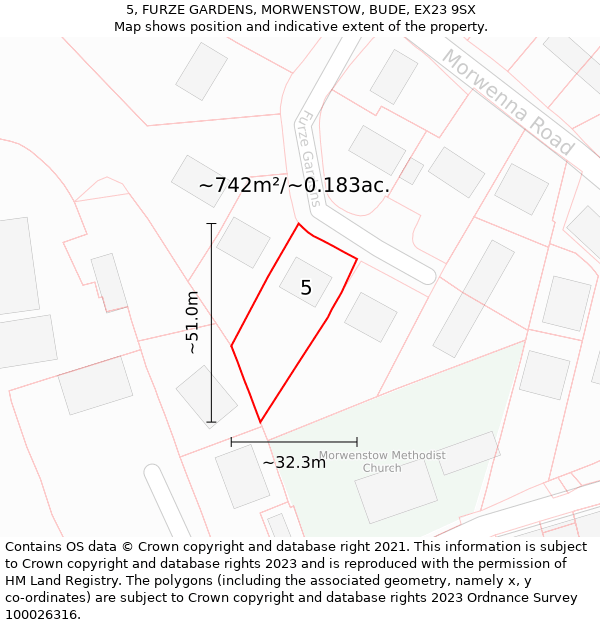 5, FURZE GARDENS, MORWENSTOW, BUDE, EX23 9SX: Plot and title map