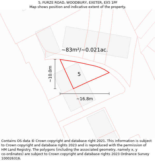 5, FURZE ROAD, WOODBURY, EXETER, EX5 1PF: Plot and title map