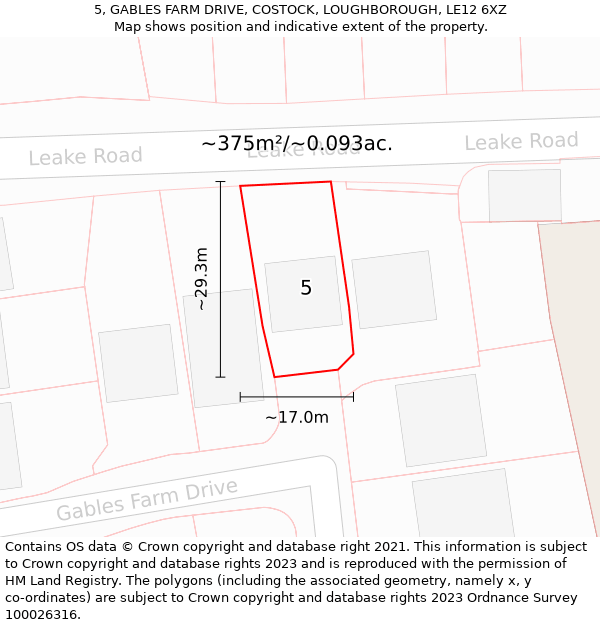 5, GABLES FARM DRIVE, COSTOCK, LOUGHBOROUGH, LE12 6XZ: Plot and title map