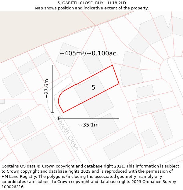 5, GARETH CLOSE, RHYL, LL18 2LD: Plot and title map