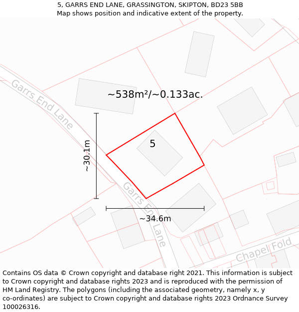 5, GARRS END LANE, GRASSINGTON, SKIPTON, BD23 5BB: Plot and title map