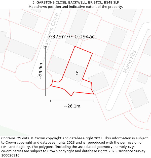 5, GARSTONS CLOSE, BACKWELL, BRISTOL, BS48 3LF: Plot and title map