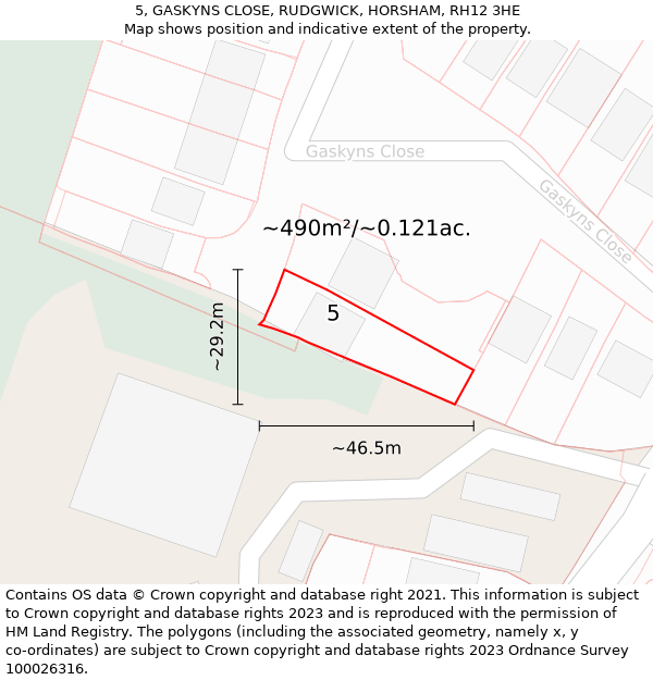 5, GASKYNS CLOSE, RUDGWICK, HORSHAM, RH12 3HE: Plot and title map