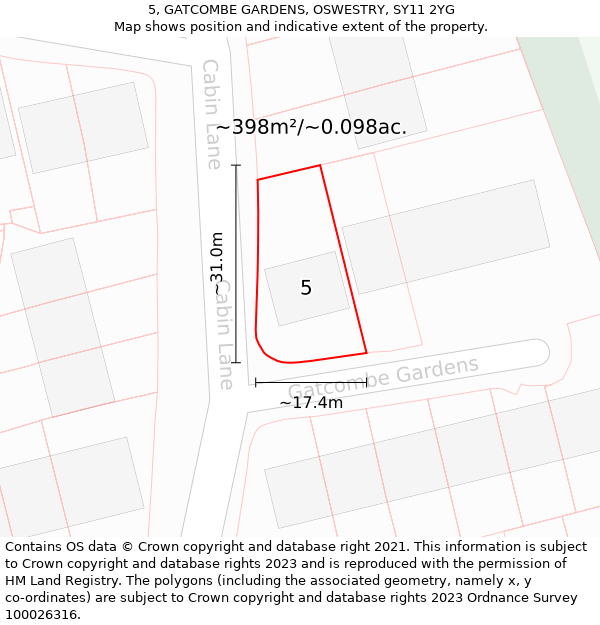 5, GATCOMBE GARDENS, OSWESTRY, SY11 2YG: Plot and title map