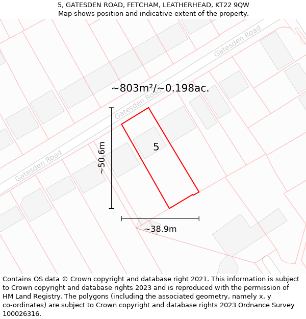 5, GATESDEN ROAD, FETCHAM, LEATHERHEAD, KT22 9QW: Plot and title map