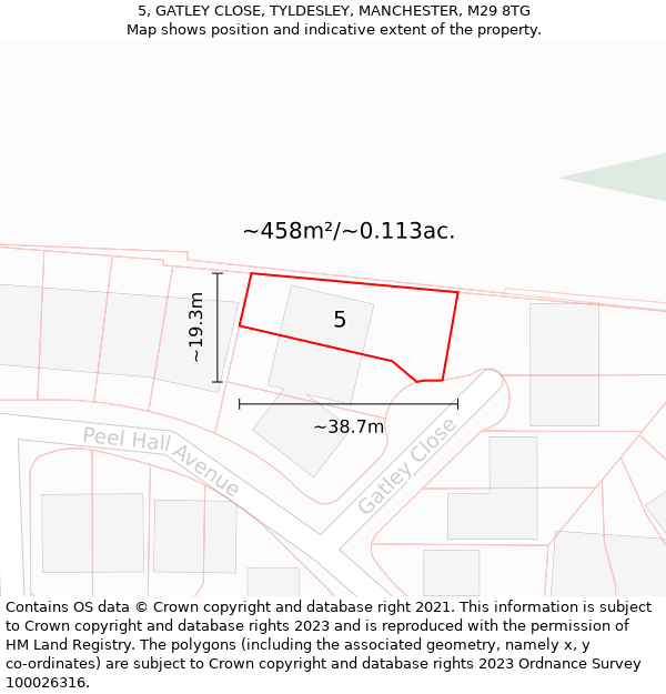 5, GATLEY CLOSE, TYLDESLEY, MANCHESTER, M29 8TG: Plot and title map